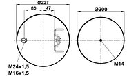 Пневморессора (7803) со стаканом 347803-C (верх шп-штуц.M16х1,5/M24х1,5 кроншт. Низ шп.M14)
