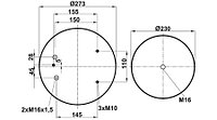 Пневморессора (836) со стаканом 34836-2C (верх 3шп. М10, 2 штуц. М16х1,5. низ М16)