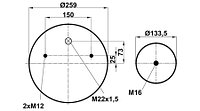 Пневморессора (941) без стакана 34941-S (верх 2шп.M12смещ.25. отв-штуц.M22х1,5. низ 1шп.M16)