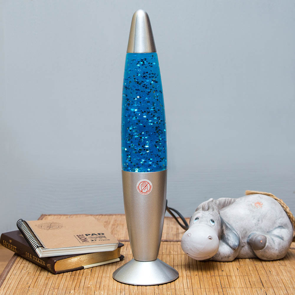 Лава лампа с блестками в сером корпусе 42 см Синяя - фото 2 - id-p112754245