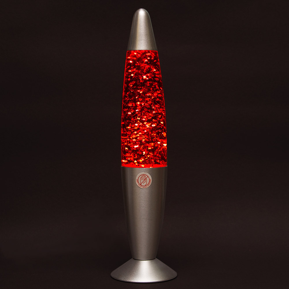 Лава лампа с блестками в сером корпусе 35 см Красная