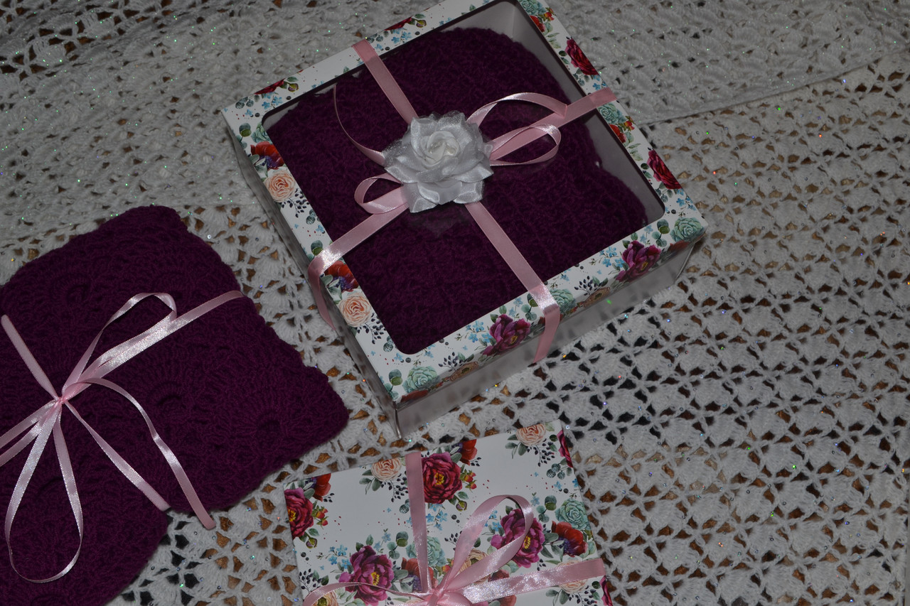 Подарочный набор" Маме "- платок с кистями теплый вязаный крючком - фото 6 - id-p114057891