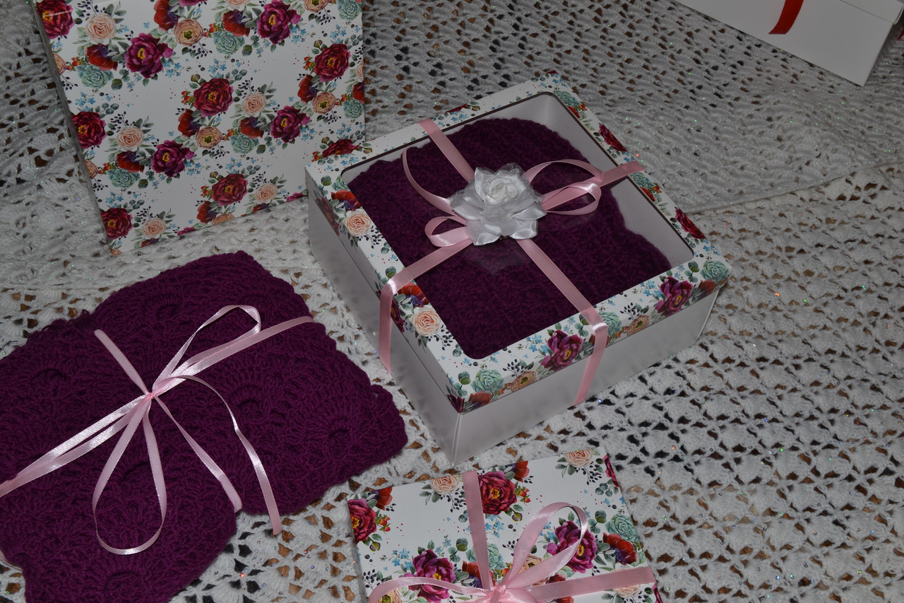 Подарочный набор" Маме "- платок с кистями теплый вязаный крючком - фото 10 - id-p114057891
