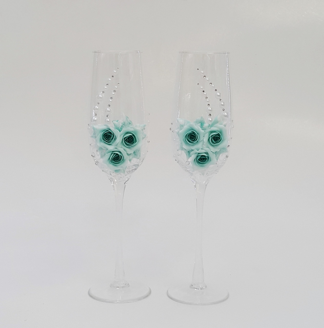 Свадебные бокалы "Фея" в мятном, бирюзовом цвете