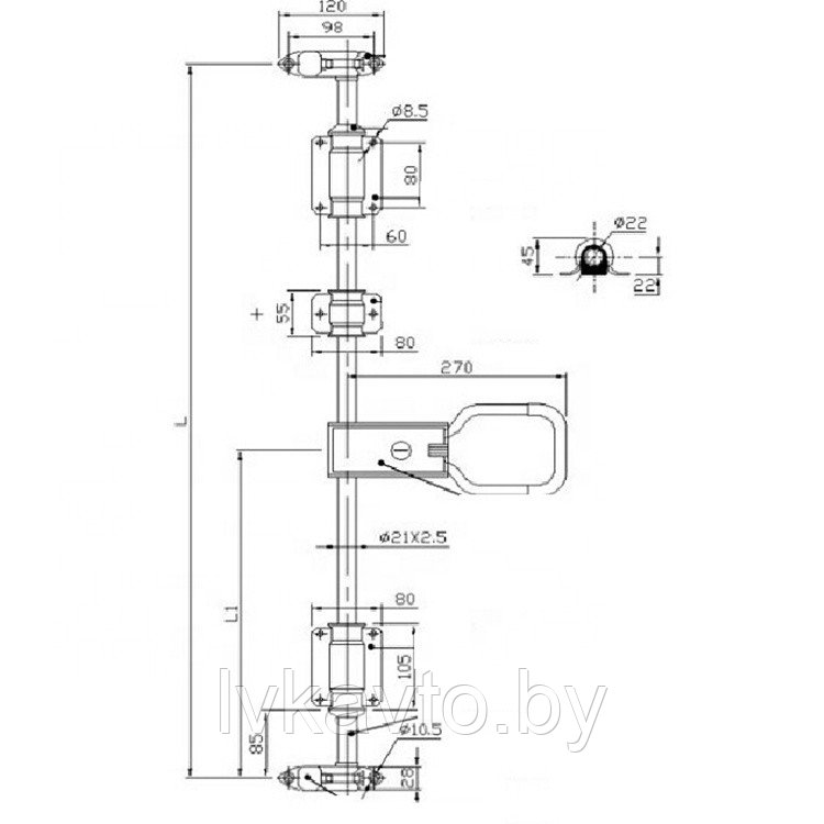 Замок штанговый на 1 дверь ф27 мм рукоятка PUSH (оцин) - фото 2 - id-p92786918