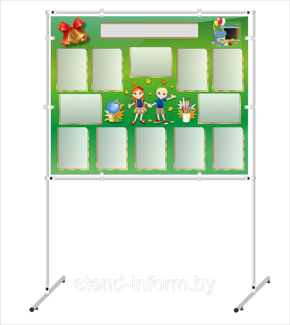 Напольный стенд на стойках р-р 140*115 (190) см, с карманами на 12 шт А4 формата, зеленый цвет - фото 1 - id-p114085578