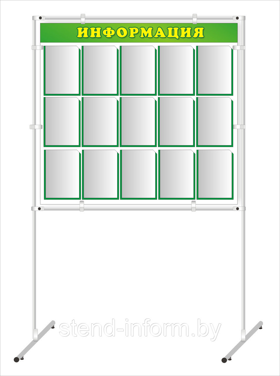 Напольный стенд на стойках р-р 130*115 (190) см, с карманами на 15 шт А4 формата, зеленый цвет