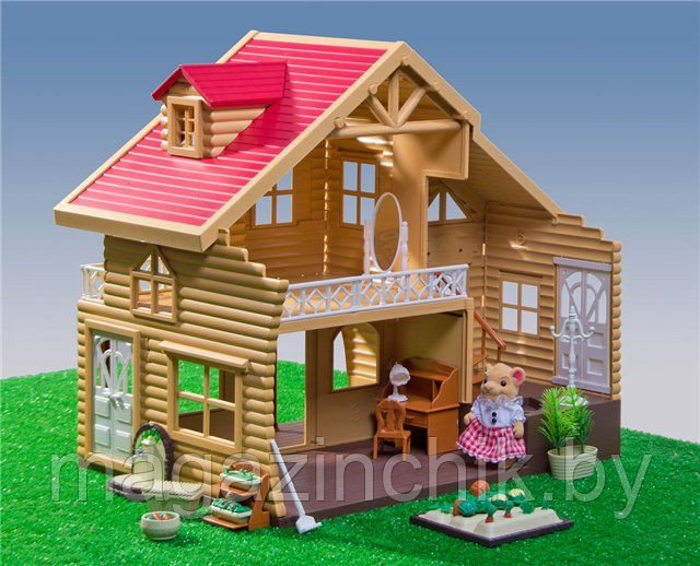 Игровой домик Happy Family Лесной домик 012-03 аналог Sylvanian Families Сильваниан с мебелью, светом