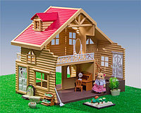 Игровой домик Happy Family Лесной домик 012-03 аналог Sylvanian Families Сильваниан с мебелью, светом