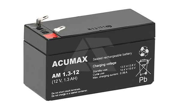 Батарея аккумуляторная Acumax AM1.3-12, T1, 12V/1.3Ah, 58x97x43 HxLxW, 0.57kg, 6-9 лет - фото 1 - id-p114175849