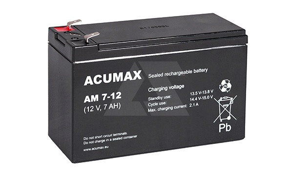 Батарея аккумуляторная Acumax AM7-12, T2, 12V/7Ah, 95(101)x151x65 HxLxW, 2.18kg, 6-9 лет - фото 1 - id-p114175853