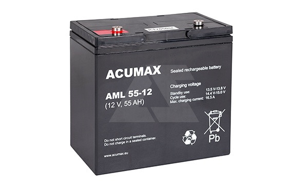 Батарея аккумуляторная Acumax AML55-12, 12V/55Ah, 200(203)x229x138 HxLxW, 17.3kg, 10-12лет - фото 1 - id-p114175858