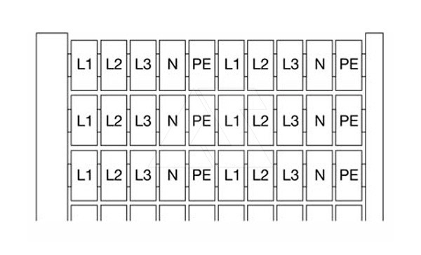 RC610 "L1-L2-L3-N-PE" Маркировка для клемм шириной 6мм (карта 20х5шт) - фото 1 - id-p114175876