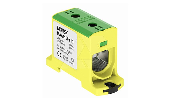 Клемма Morek OTL150 желто-зеленая, 1xAl/Cu 25_150mm², 320(CU)/290(AL)A, 1000V, винтовые зажимы - фото 1 - id-p114175945