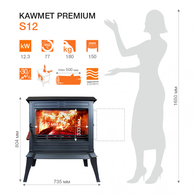 Чугунная печь Kawmet Premium S12 12,3 кВт - фото 3 - id-p114315212