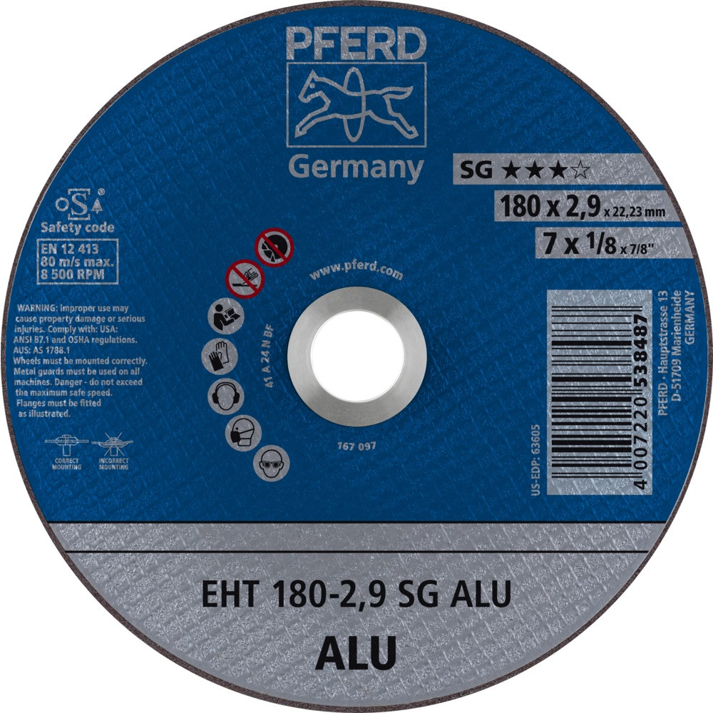 Круг (диск) отрезной 180 мм толщина 2,9 мм по алюминию, EHT 180-2,9 SG ALU, Pferd - фото 1 - id-p114315414