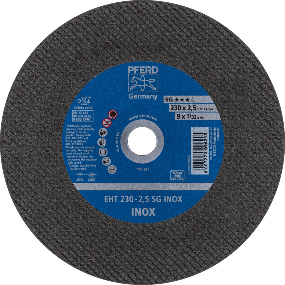 Круг (диск) отрезной 230 мм толщина 2,5 мм по нержавеющей стали, EHT 230-2,5 SG INOX, Pferd, фото 1