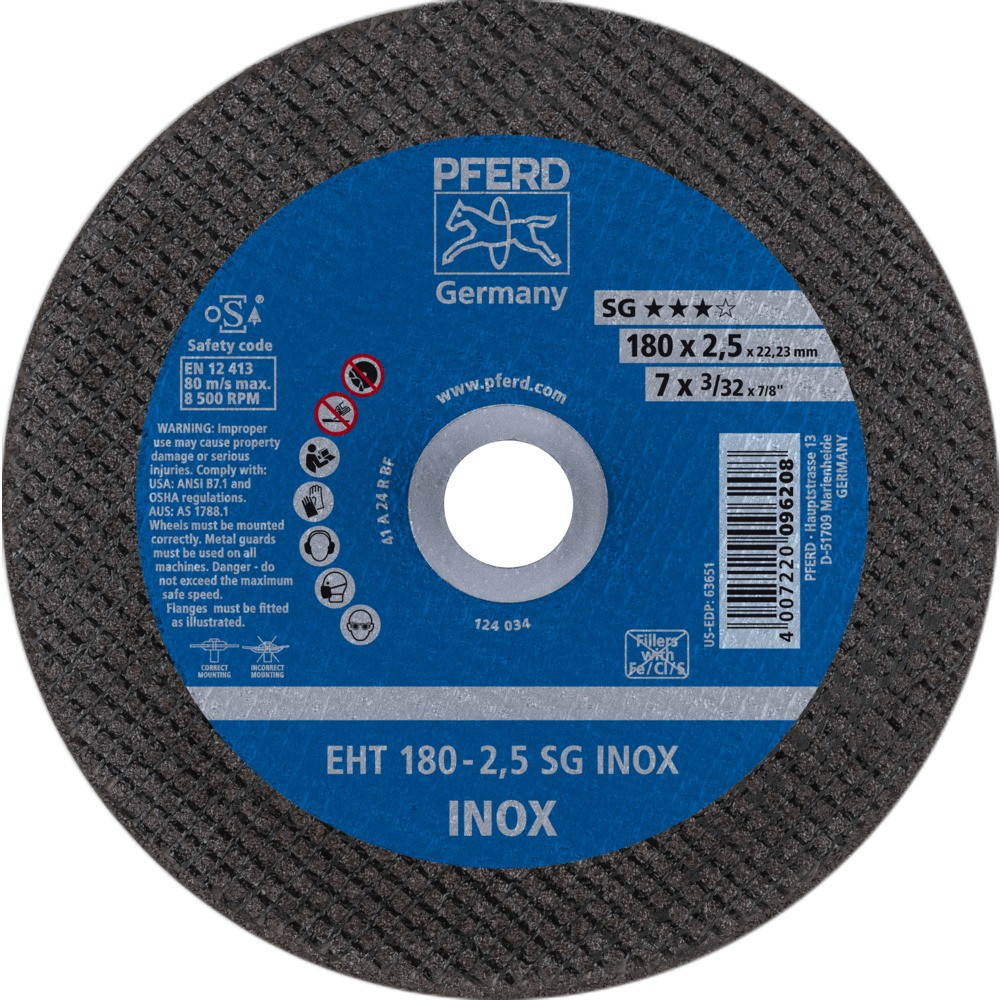 Круг (диск) отрезной 180 мм толщина 2,5 мм по нержавеющей стали, EHT 180-2,5 SG INOX, Pferd - фото 1 - id-p114315402