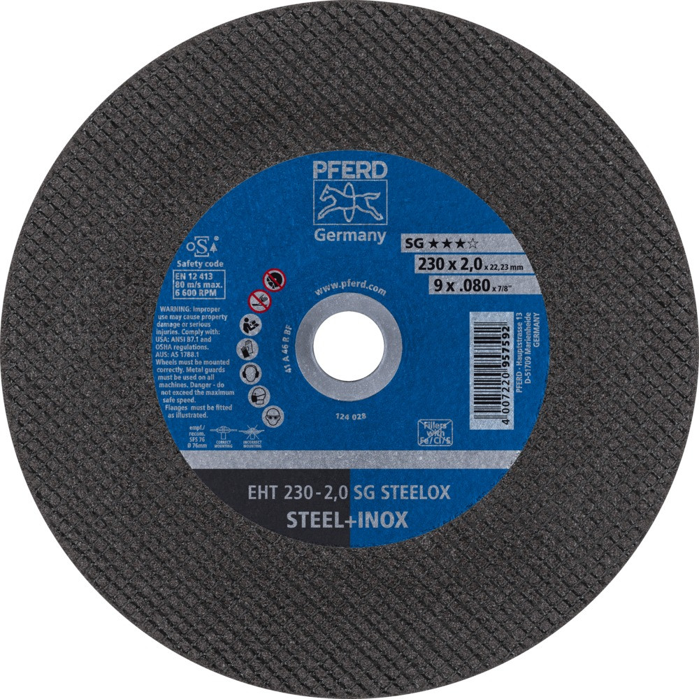 Круг (диск) отрезной 230 мм толщина 2,0 мм по стали и нержавеющей стали, EHT 230-2,0 SG STEELOX, Pferd