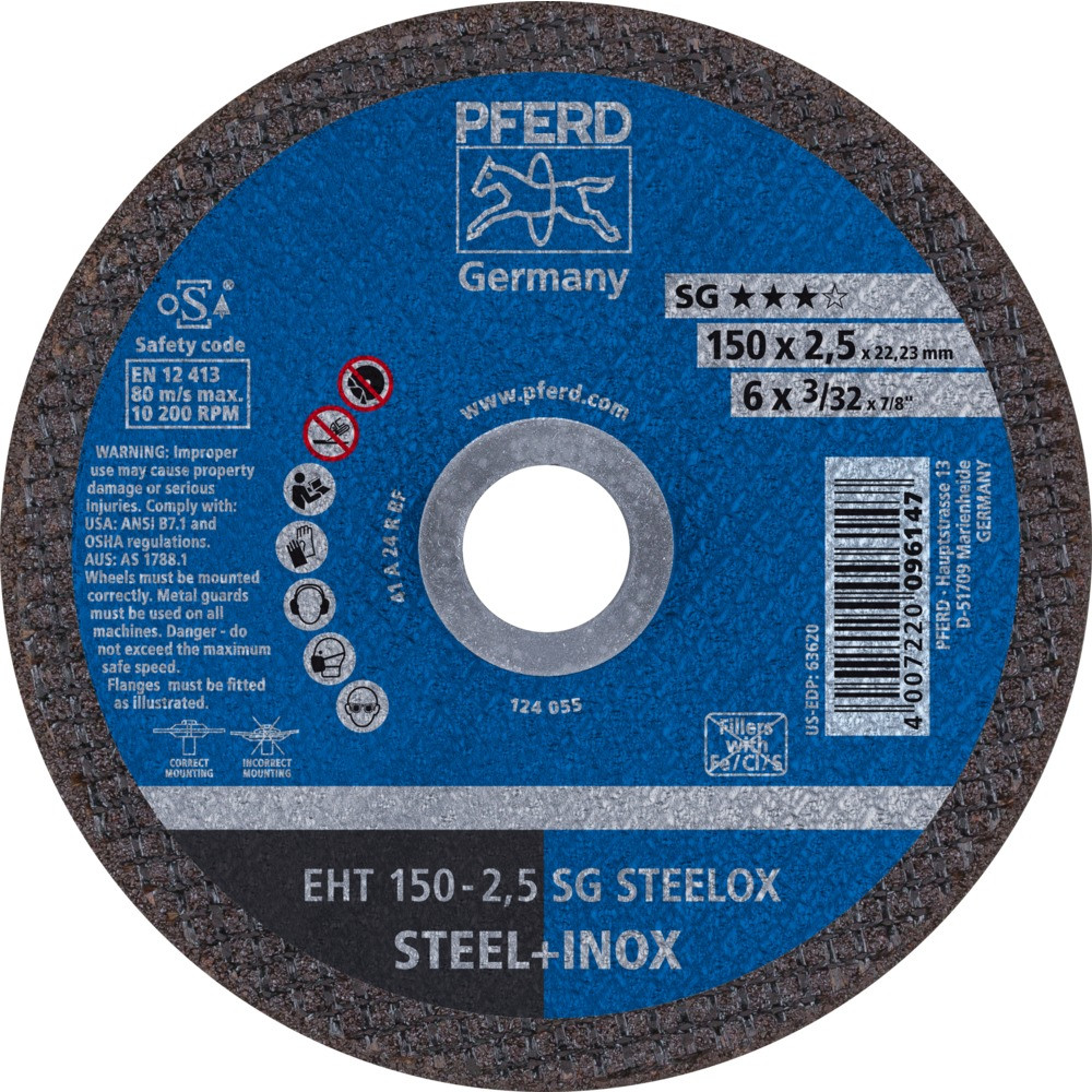 Круг (диск) отрезной 150 мм толщина 2,5 мм по стали и нержавеющей стали, EHT 150-2,5 SG STEELOX, Pferd