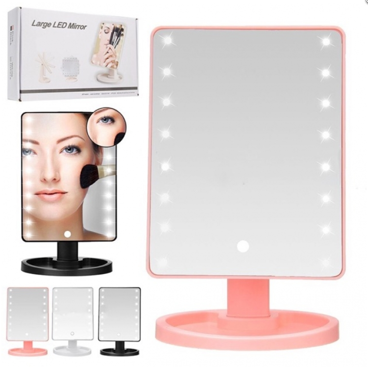 Косметическое зеркало с подсветкой Large Led Mirror (16 светодиода) - фото 1 - id-p114435861