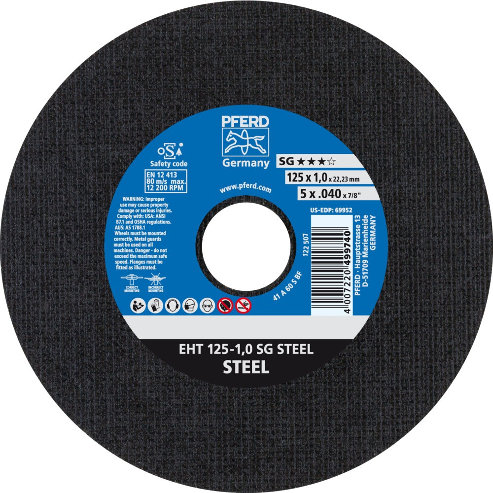 Круг (диск) отрезной 125 мм толщина 1,0 мм по стали и нержавеющей стали, EHT 125-1 SG STEEL, Pferd