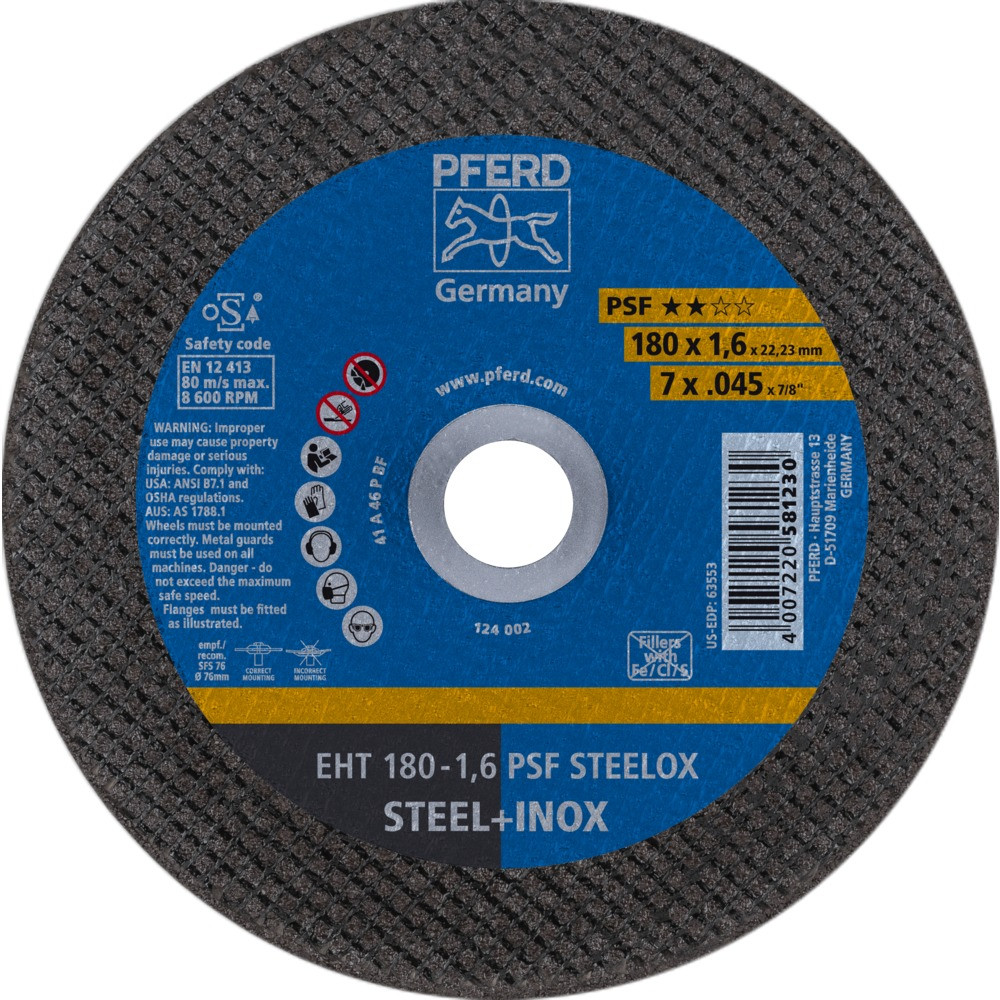 Круг (диск) отрезной 180 мм толщина 1,6 мм по стали и нержавеющей стали, EHT 180-1,6 PSF STEELOX, Pferd