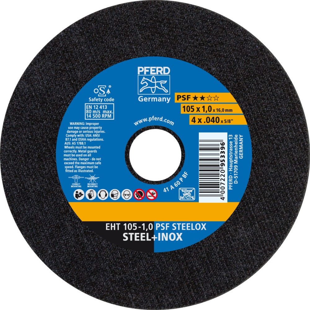Круг (диск) отрезной 105 мм толщина 1,0 мм по стали и нержавеющей стали, EHT 105-1 PSF STEELOX, Pferd