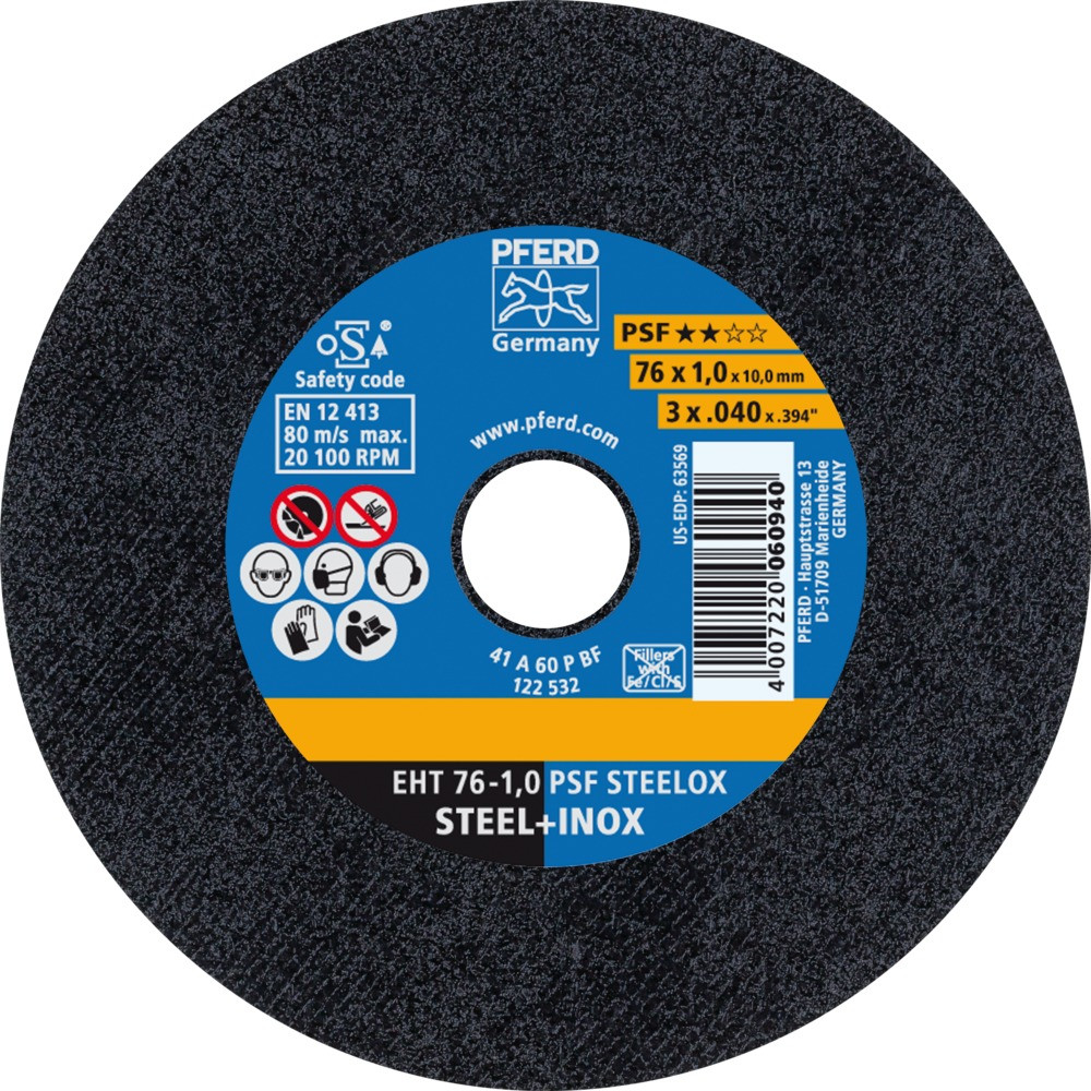 Круг (диск) отрезной 76 мм толщина 1,0 мм по стали и нержавеющей стали, EHT 76-1 PSF STEELOX, Pferd - фото 1 - id-p114315341