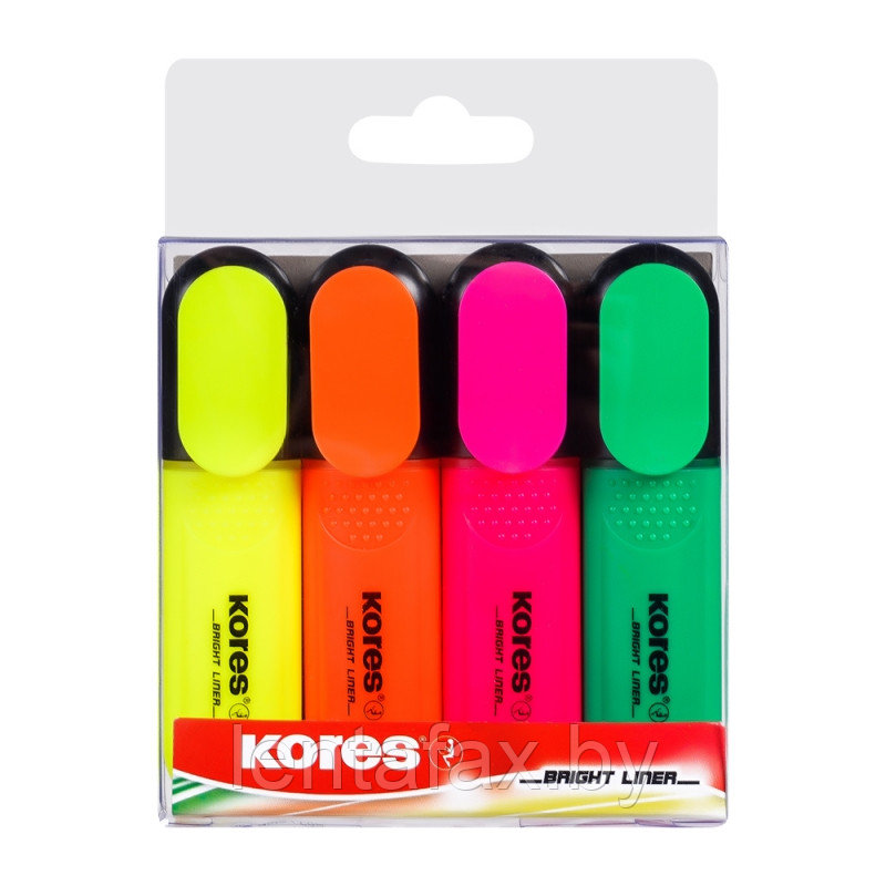 Набор текстовых маркеров "Bright Liner", Kores, 4 цв.