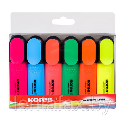 Набор текстовых маркеров "Bright Liner", Kores, 6 цв.