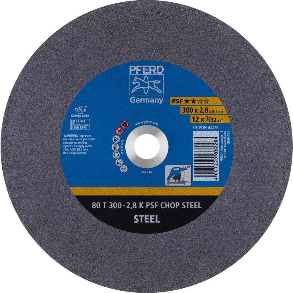 Круг (диск) отрезной 300 мм толщина 2,8 мм по стали, 80 Т 300-2,8 К PSF CHOP STEEL/25.4, Pferd