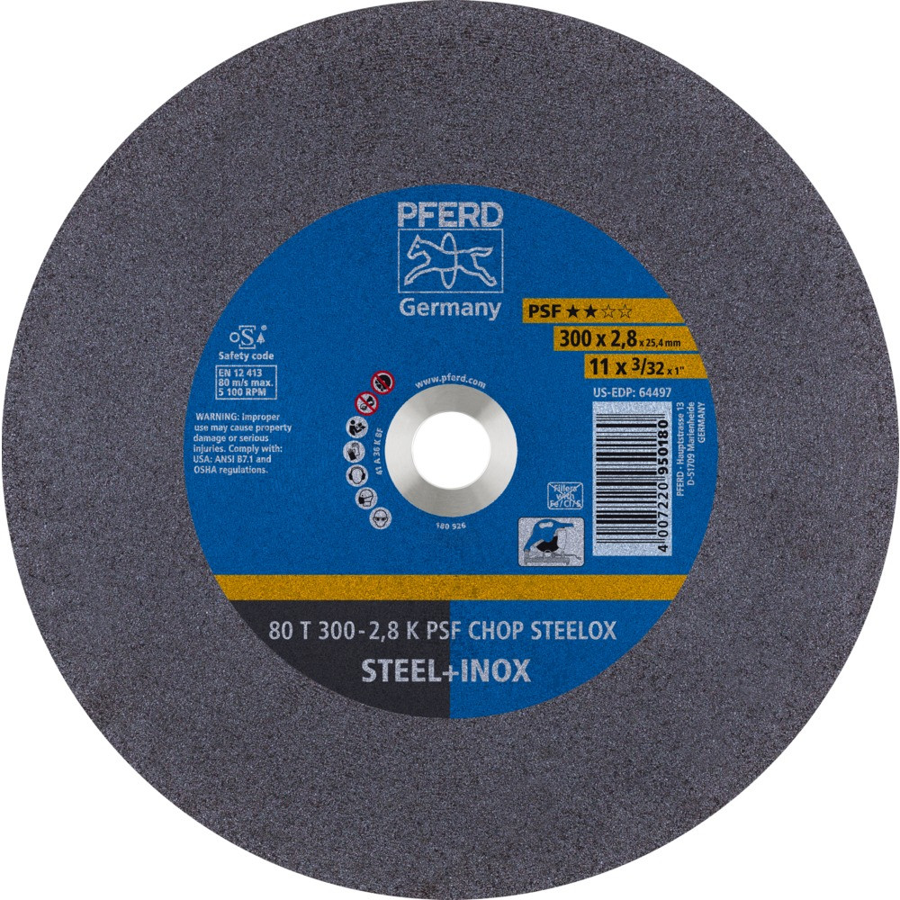 Круг (диск) отрезной 300 мм толщина 2,8 мм по стали и нержавеющей стали, 80 Т 300-2,8 К PSF CHOP STEELOX/25,4