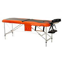 Складной 2-х секционный алюминиевый массажный стол BodyFit, черно-оранжевый