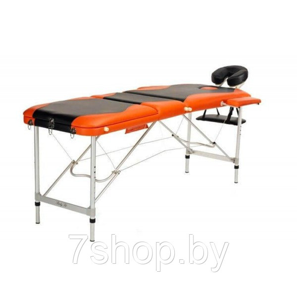 Складной 3-х секционный алюминиевый массажный стол BodyFit, черно-оранжевый - фото 1 - id-p38962055
