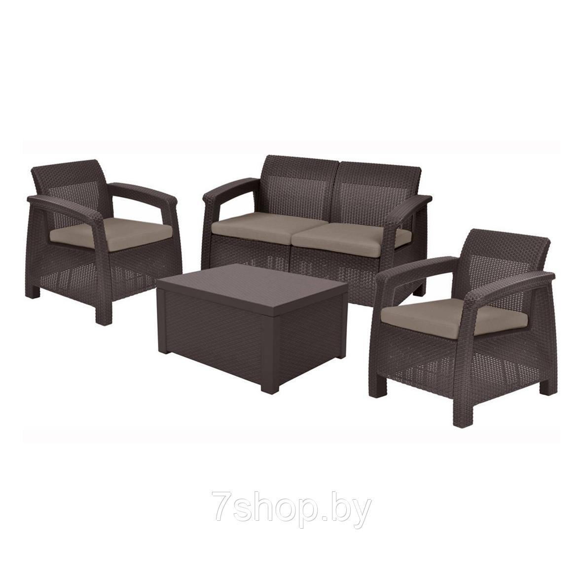 Комплект мебели Corfu Box Set (2 кресла, 1 скамья+столик), коричневый
