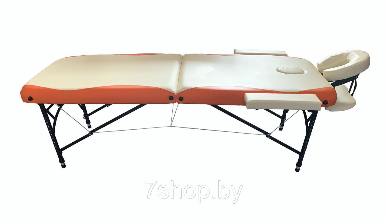 Складной 2-х секционный алюминиевый массажный стол BodyFit, бежево-оранжевый (70 см) - фото 1 - id-p111491799