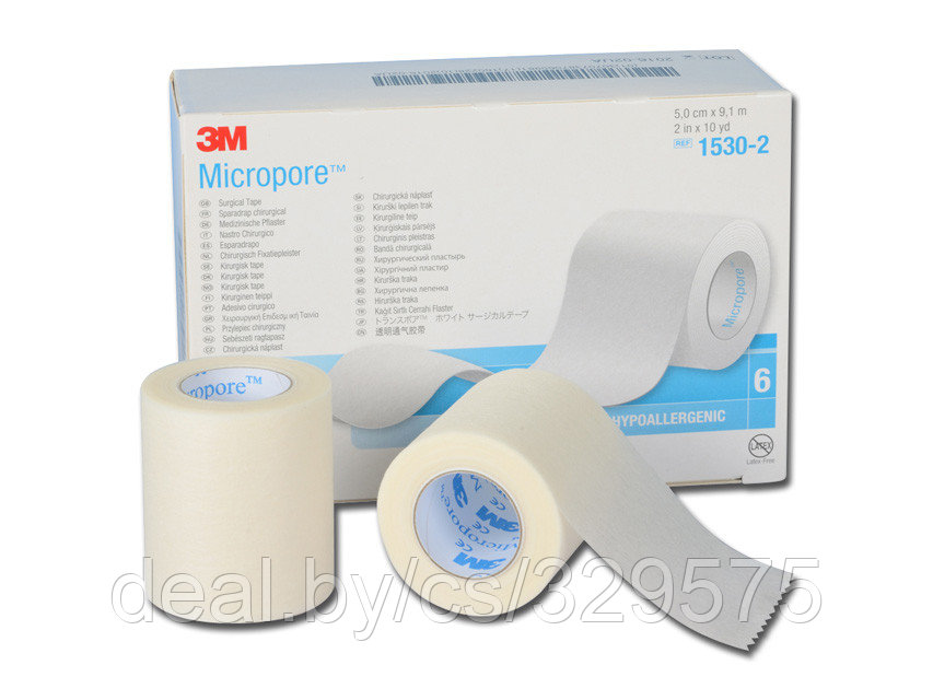 Пластырь хирургический Micropore 5 см x 9,1 м, гипоаллергенный, белый