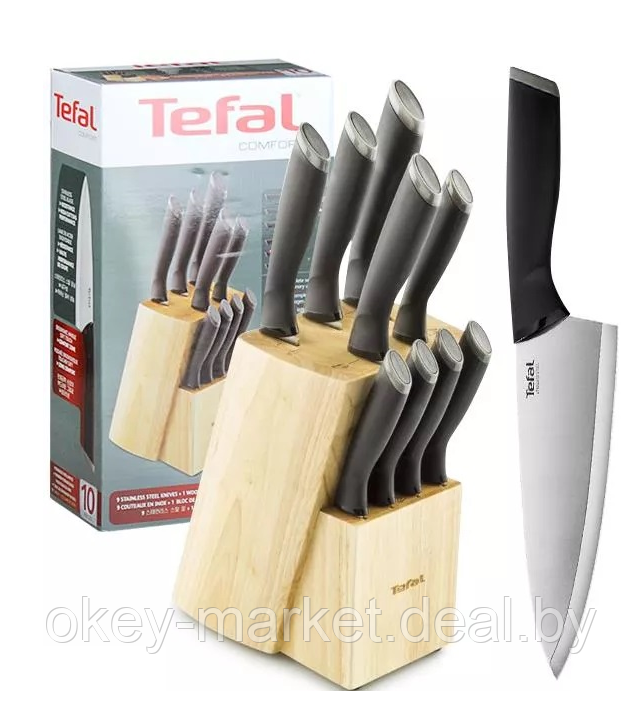 Набор кухонных ножей Tefal Comfort с подставкой 10 предметов - фото 3 - id-p114634451