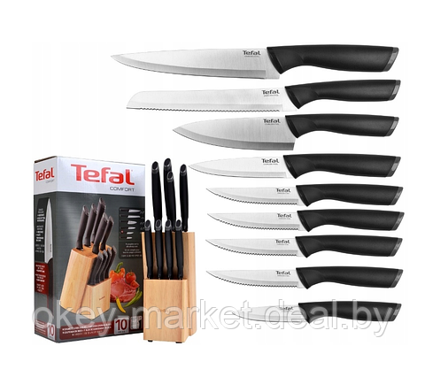 Набор кухонных ножей Tefal Comfort с подставкой 10 предметов, фото 3