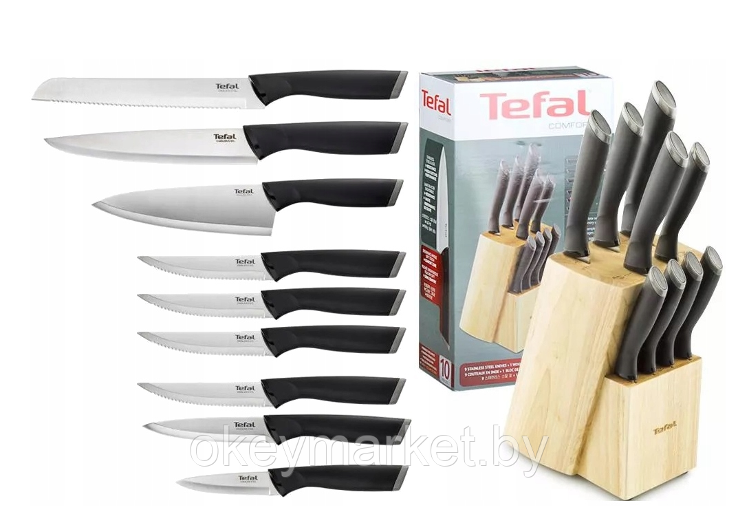 Набор кухонных ножей Tefal Comfort с подставкой 10 предметов - фото 6 - id-p114634451