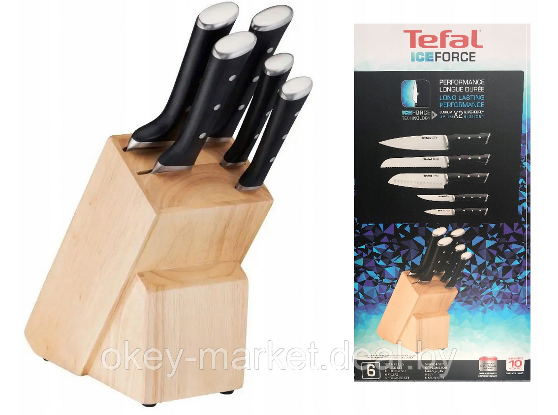 Набор кухонных ножей Tefal Ice Force с подставкой 6 предметов - фото 2 - id-p114637761