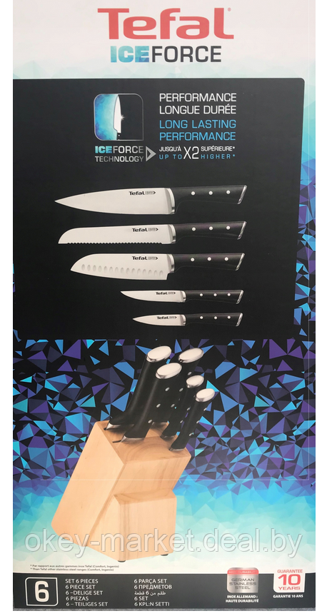 Набор кухонных ножей Tefal Ice Force с подставкой 6 предметов - фото 4 - id-p114637761