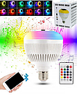 Музыкальная мульти RGB лампа колонка Led Music Bulb с пультом управления / Умная Bluetooth лампочка 16 цветовы, фото 4