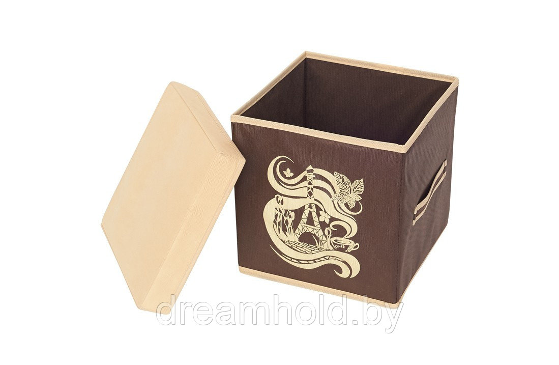 Коробка для вещей 30х30х30 см, с крышкой, 1 ячейка, Шоколадный Париж - фото 1 - id-p114675278