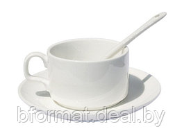 Печать на чашке кофейной белой в комплекте с блюдцем и ложечкой