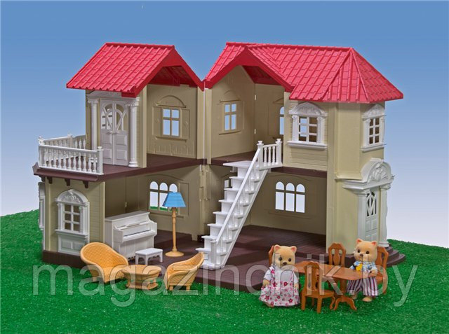 Домик 012-01 для кукол Happy Family аналог Sylvanian Families Сильваниан с мебелью, аксессуарами и светом