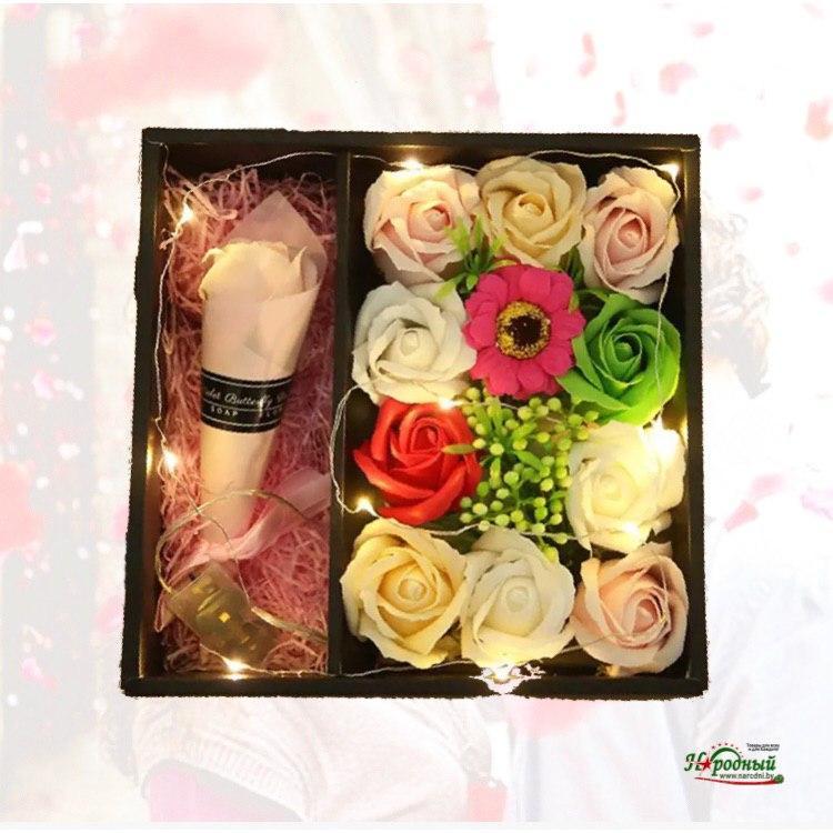 Розы из мыла в подарочной коробке с подсветкой - фото 3 - id-p114771880