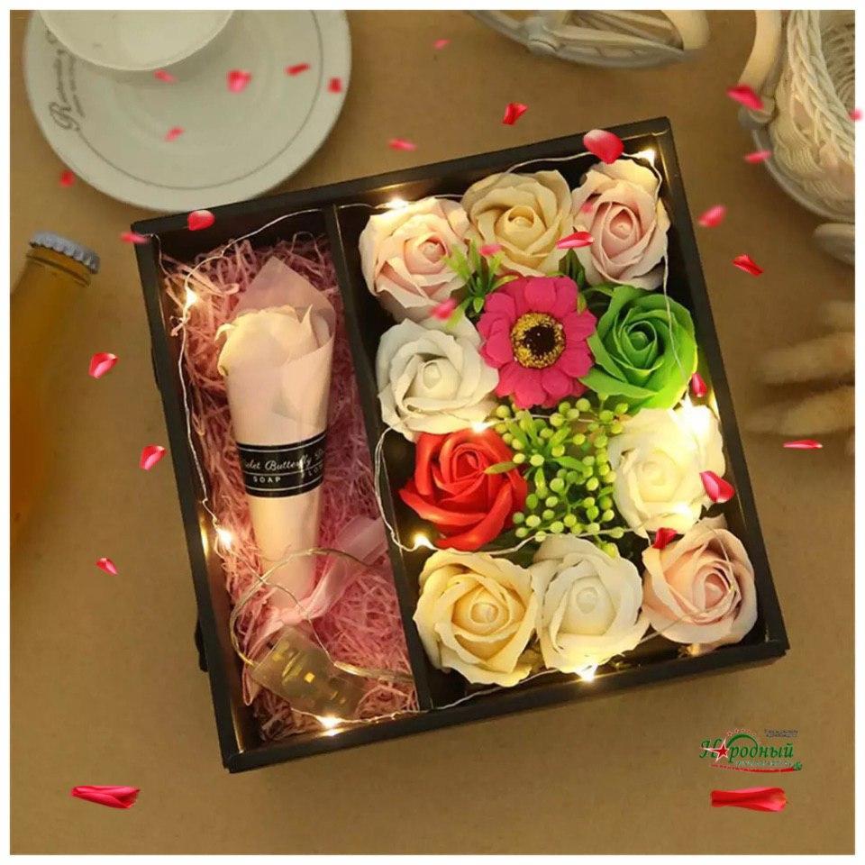 Розы из мыла в подарочной коробке с подсветкой - фото 8 - id-p114771880