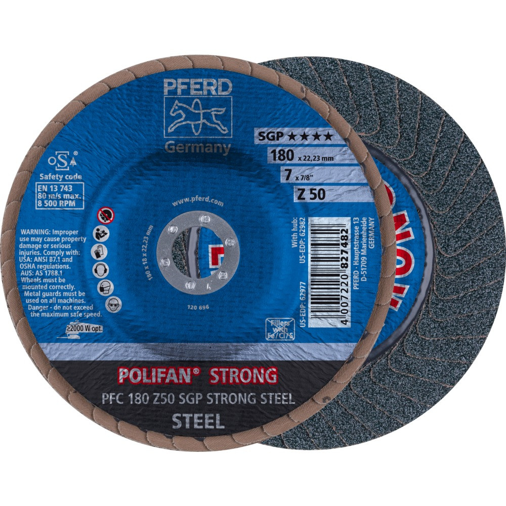 Круг (диск) шлифовальный торцевой лепестковый 180 мм POLIFAN PFC 180 Z50 SGP STRONG STEEL, Pferd, Германия - фото 2 - id-p114880834